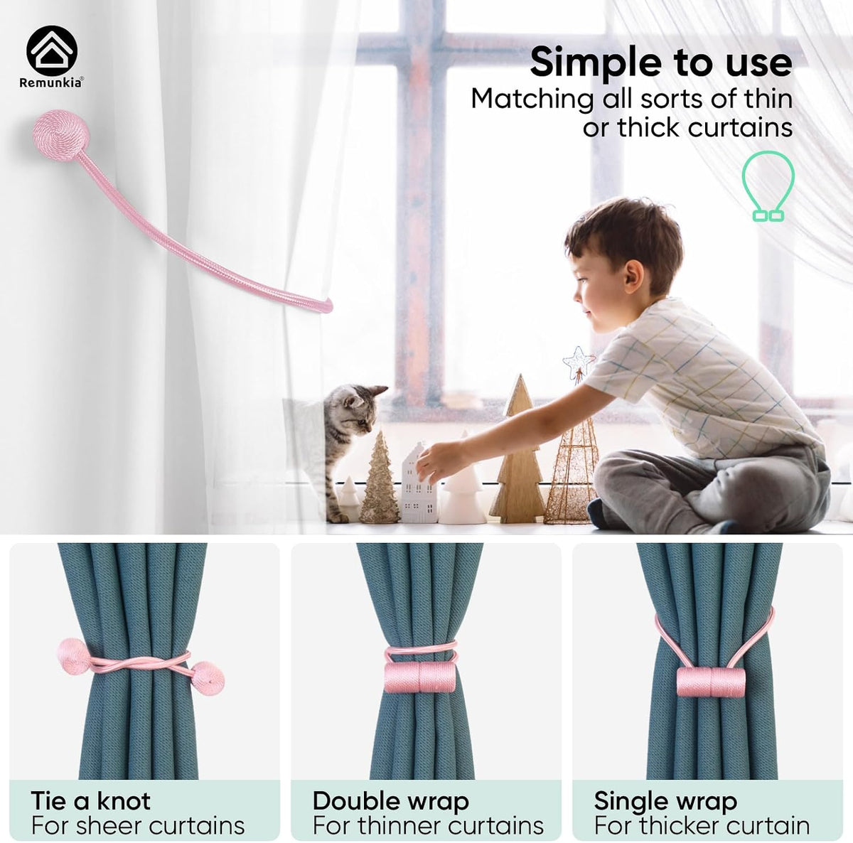 Magnetic Curtain Tiebacks 6 Pack, Tiebacks with Strong Magnet for Outdoor Curtains - Pink