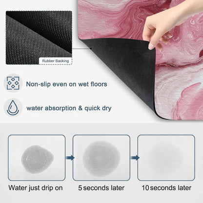 Pink Marble Dish Drying Mat for Kitchen Counter, Absorbent Quick Dry Coffee Bar Mat Pad Thin Diatomaceous Sink Mats, Summer Ocean Wave Red Ombre Non Slip Dish Drainer Mats 16''x24''