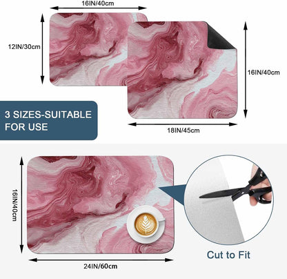 Pink Marble Dish Drying Mat for Kitchen Counter, Absorbent Quick Dry Coffee Bar Mat Pad Thin Diatomaceous Sink Mats, Summer Ocean Wave Red Ombre Non Slip Dish Drainer Mats 16''x24''