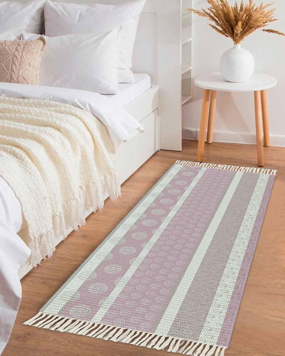 Farm Fruits Kitchen Runner Rug 2'x6' Bedside Rug with Tassels Washable Woven Area Rugs Watermelon Lemons Peach Pink Grey Striped Hallway Rugs Indoor Throw Carpet for Bathroom Bedroom Living Room