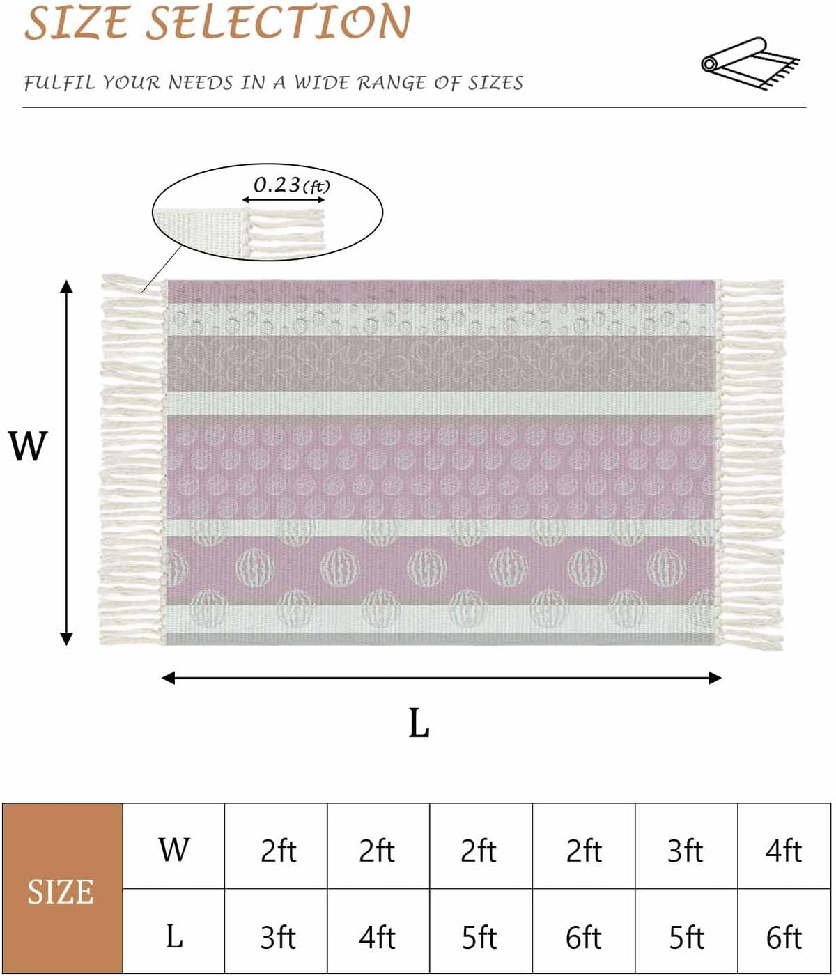 Farm Fruits Kitchen Runner Rug 2'x6' Bedside Rug with Tassels Washable Woven Area Rugs Watermelon Lemons Peach Pink Grey Striped Hallway Rugs Indoor Throw Carpet for Bathroom Bedroom Living Room