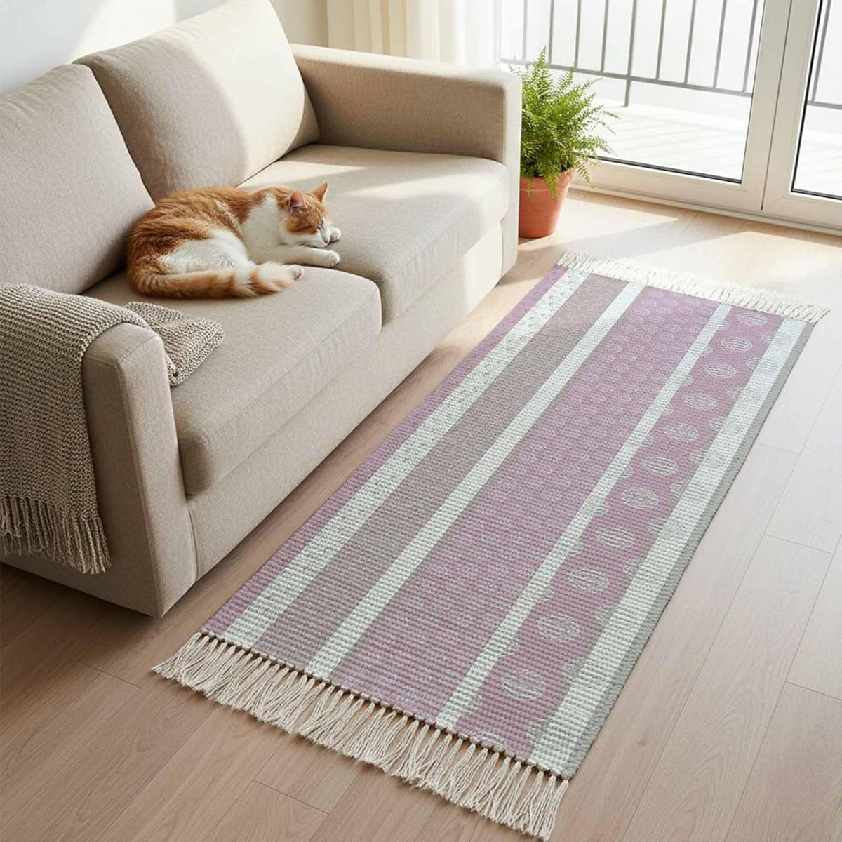 Farm Fruits Kitchen Runner Rug 2'x6' Bedside Rug with Tassels Washable Woven Area Rugs Watermelon Lemons Peach Pink Grey Striped Hallway Rugs Indoor Throw Carpet for Bathroom Bedroom Living Room