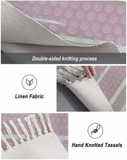 Farm Fruits Kitchen Runner Rug 2'x6' Bedside Rug with Tassels Washable Woven Area Rugs Watermelon Lemons Peach Pink Grey Striped Hallway Rugs Indoor Throw Carpet for Bathroom Bedroom Living Room