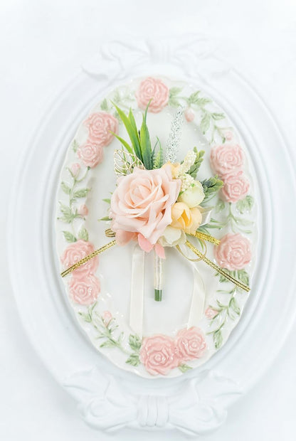 2Pcs Blush Pink Wrist Corsage and Boutonniere Set for Prom Wedding