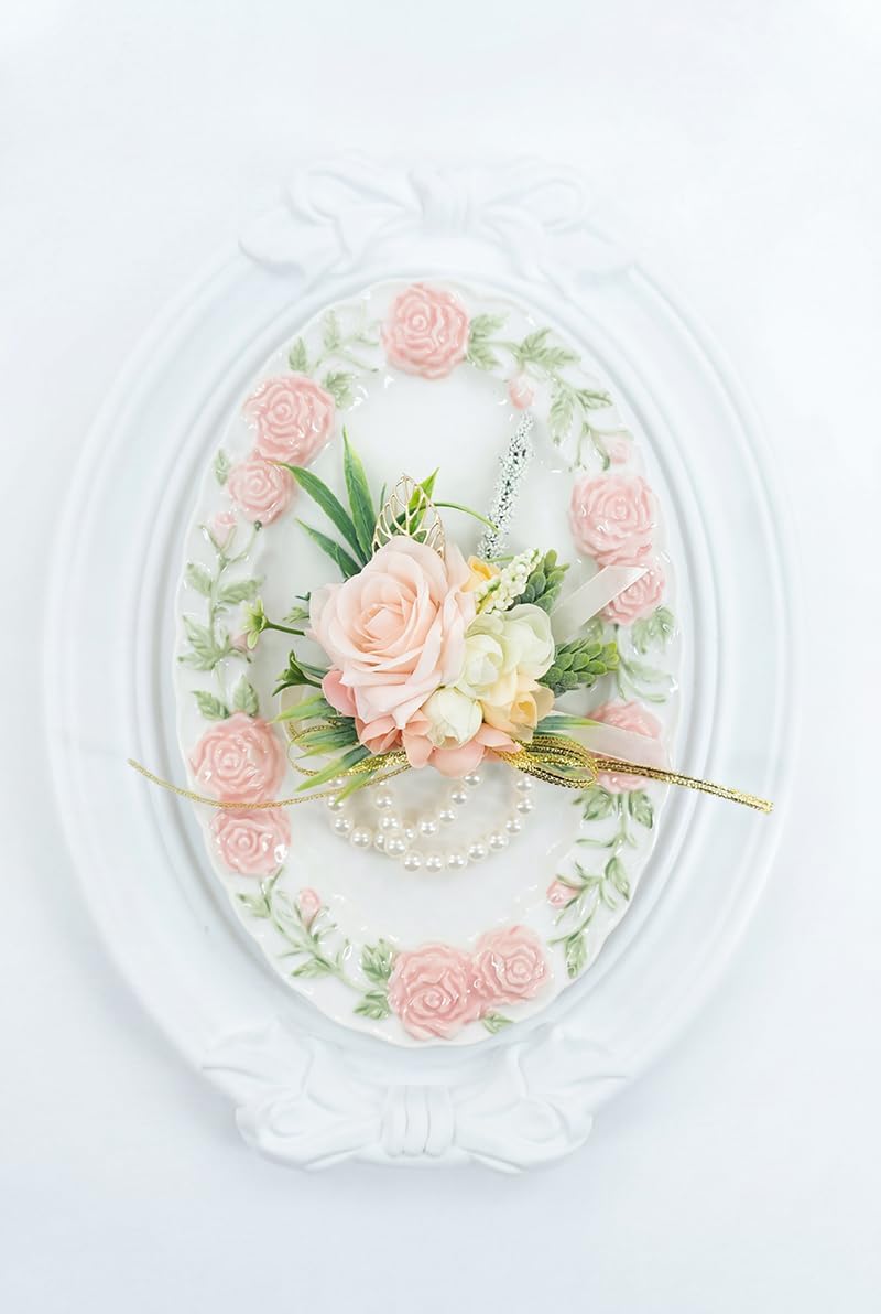 2Pcs Blush Pink Wrist Corsage and Boutonniere Set for Prom Wedding