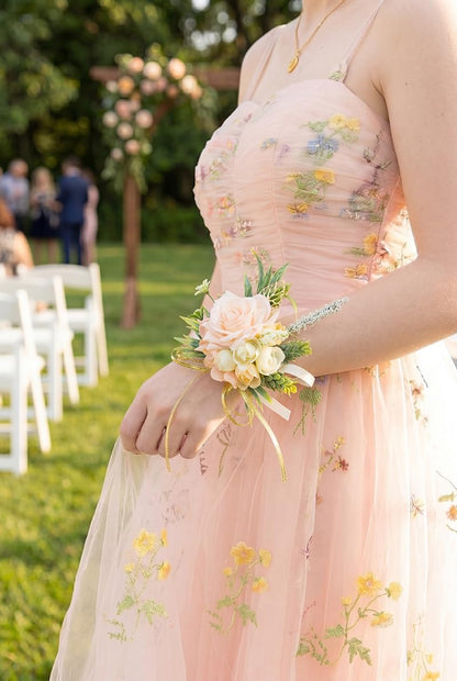 2Pcs Blush Pink Wrist Corsage and Boutonniere Set for Prom Wedding