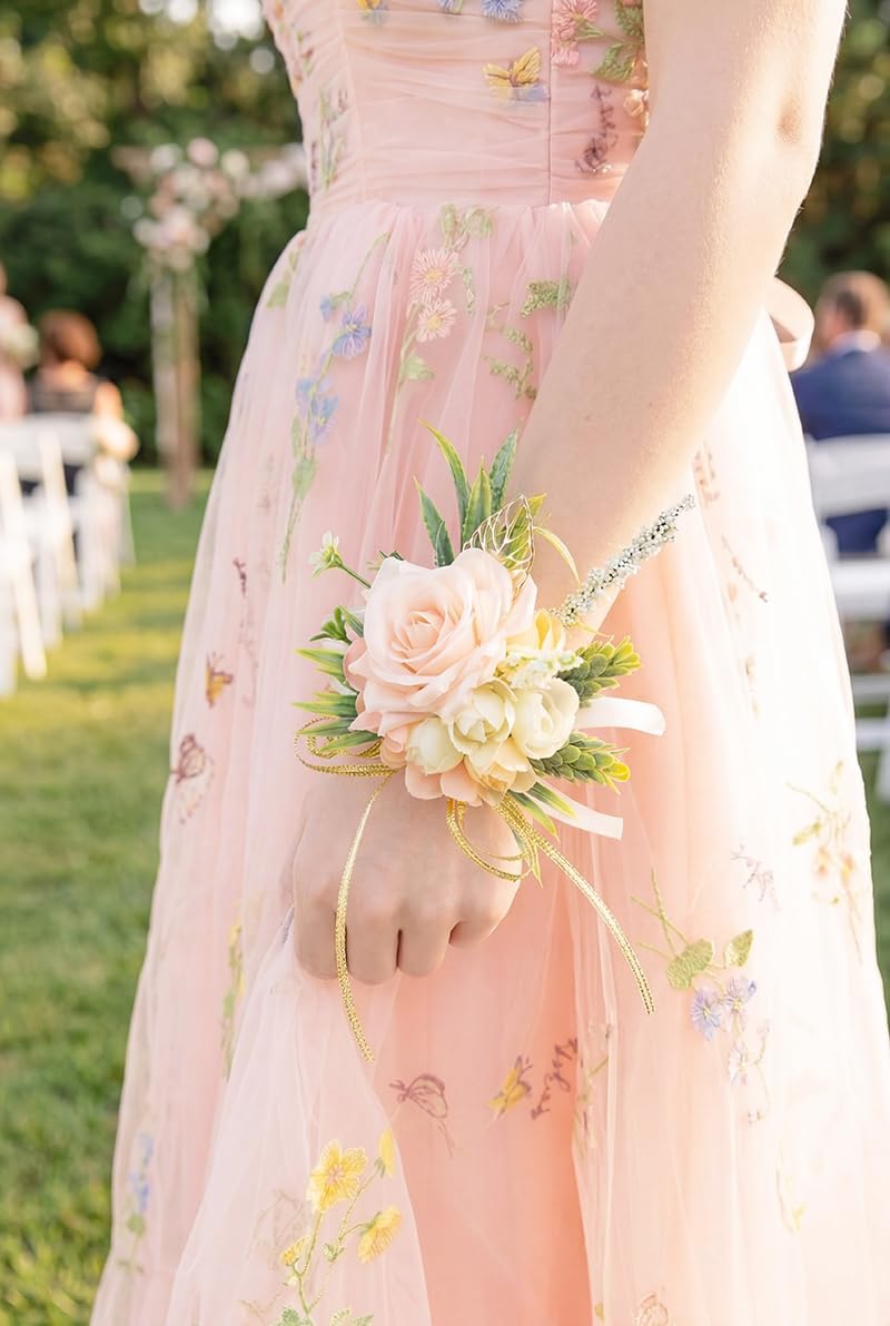 2Pcs Blush Pink Wrist Corsage and Boutonniere Set for Prom Wedding