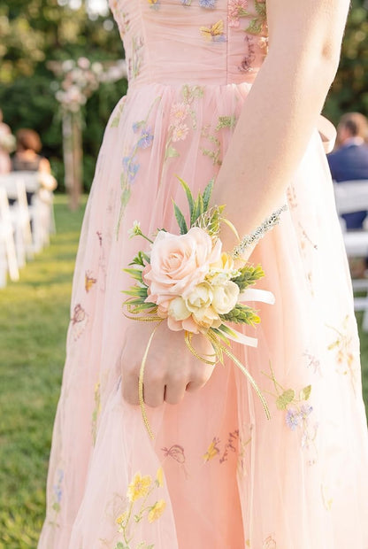 2Pcs Blush Pink Wrist Corsage and Boutonniere Set for Prom Wedding