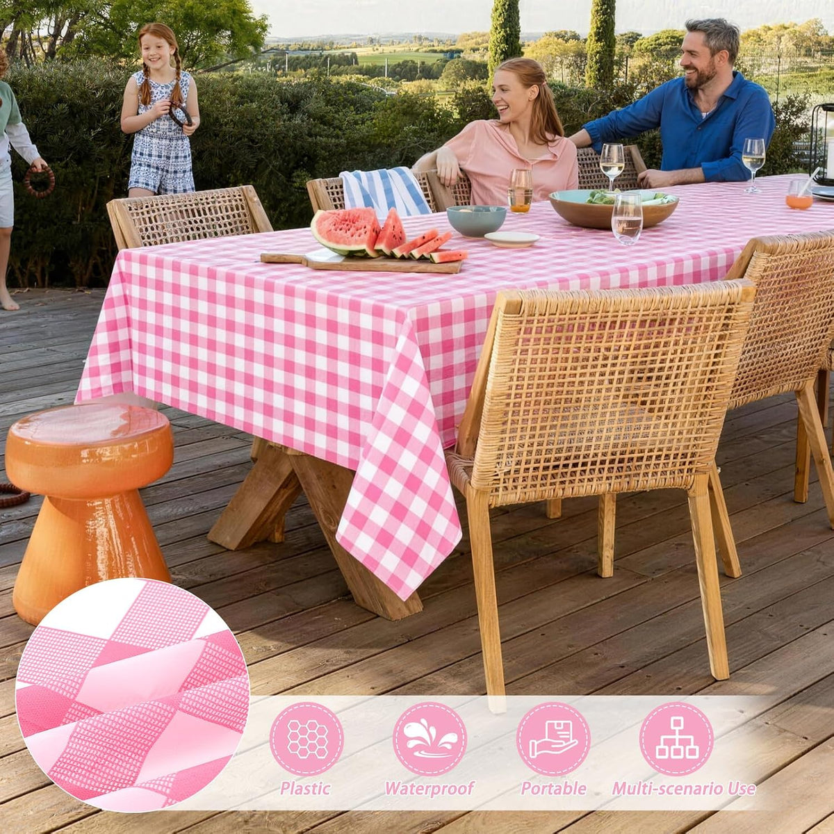 12Pack Pink and White Disposable Plastic Checkered Tablecloth, 54x108 Inch