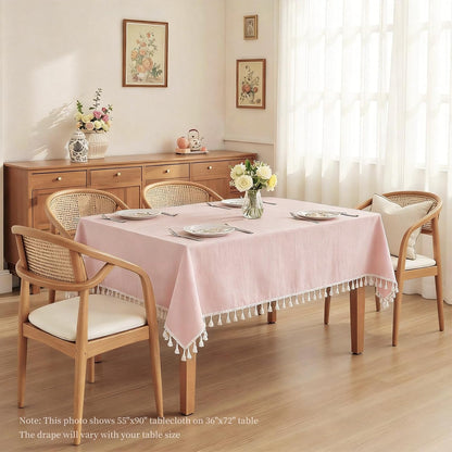 Light Pink Rectangle Tablecloth with Tassels 55x90 Inch