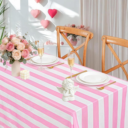 Pink and White Striped Rectangle Tablecloth 57x120 Inch Valentine Decor