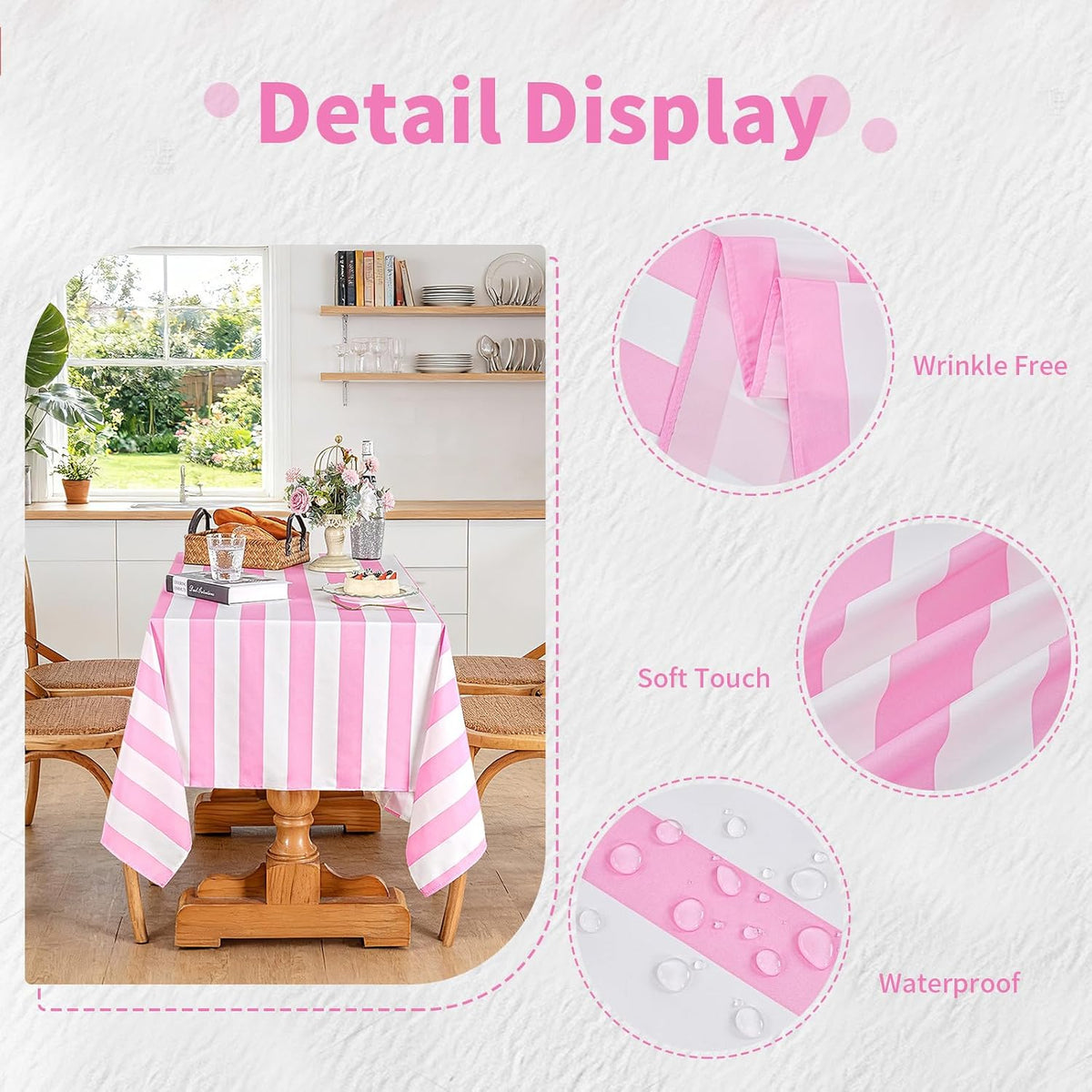 Pink and White Striped Rectangle Tablecloth 57x120 Inch Valentine Decor