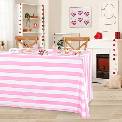 Pink and White Striped Rectangle Tablecloth 57x120 Inch Valentine Decor