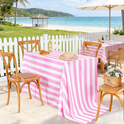 Pink and White Striped Rectangle Tablecloth 57x120 Inch Valentine Decor