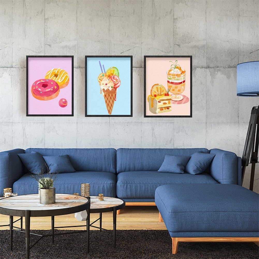 Wall Art Set of 6 Unframed Canvas Prints, Dessert Poster, Ice Cream, Cake, Pink Modern Art, Girls Bedroom Decor, 20x25cm