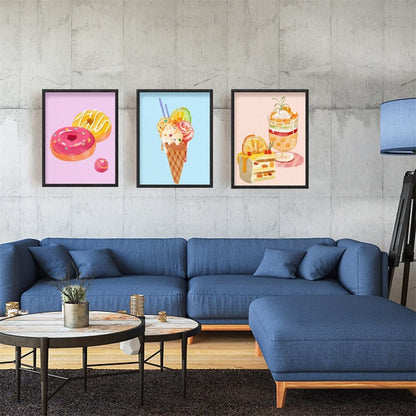 Wall Art Set of 6 Unframed Canvas Prints, Dessert Poster, Ice Cream, Cake, Pink Modern Art, Girls Bedroom Decor, 20x25cm