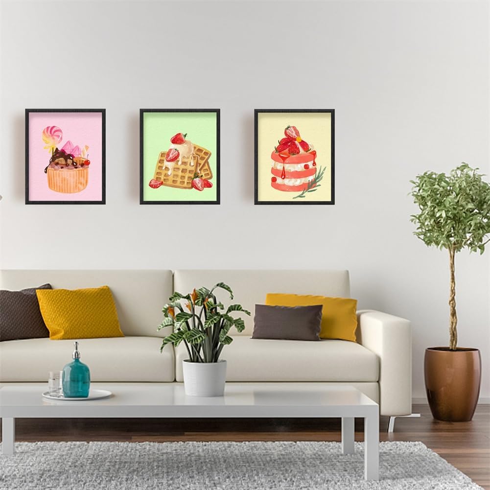 Wall Art Set of 6 Unframed Canvas Prints, Dessert Poster, Ice Cream, Cake, Pink Modern Art, Girls Bedroom Decor, 20x25cm