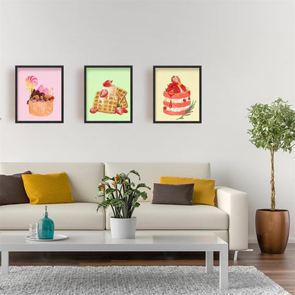 Wall Art Set of 6 Unframed Canvas Prints, Dessert Poster, Ice Cream, Cake, Pink Modern Art, Girls Bedroom Decor, 20x25cm