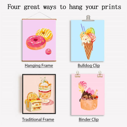Wall Art Set of 6 Unframed Canvas Prints, Dessert Poster, Ice Cream, Cake, Pink Modern Art, Girls Bedroom Decor, 20x25cm