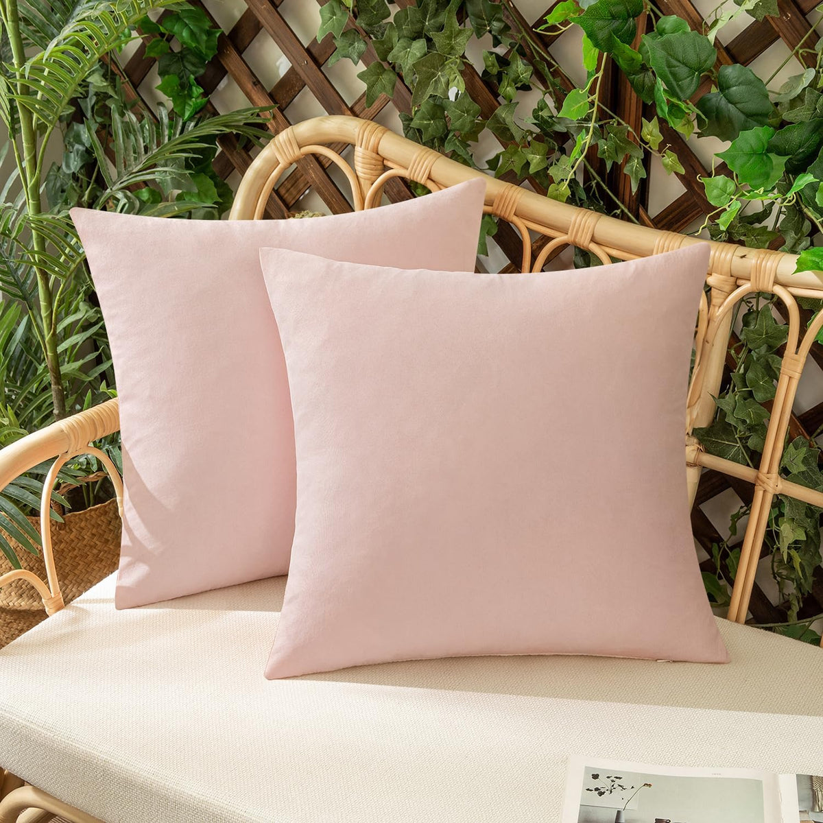 Outdoor Waterproof Throw Pillow Covers Light Pink 18x18 Set of 2