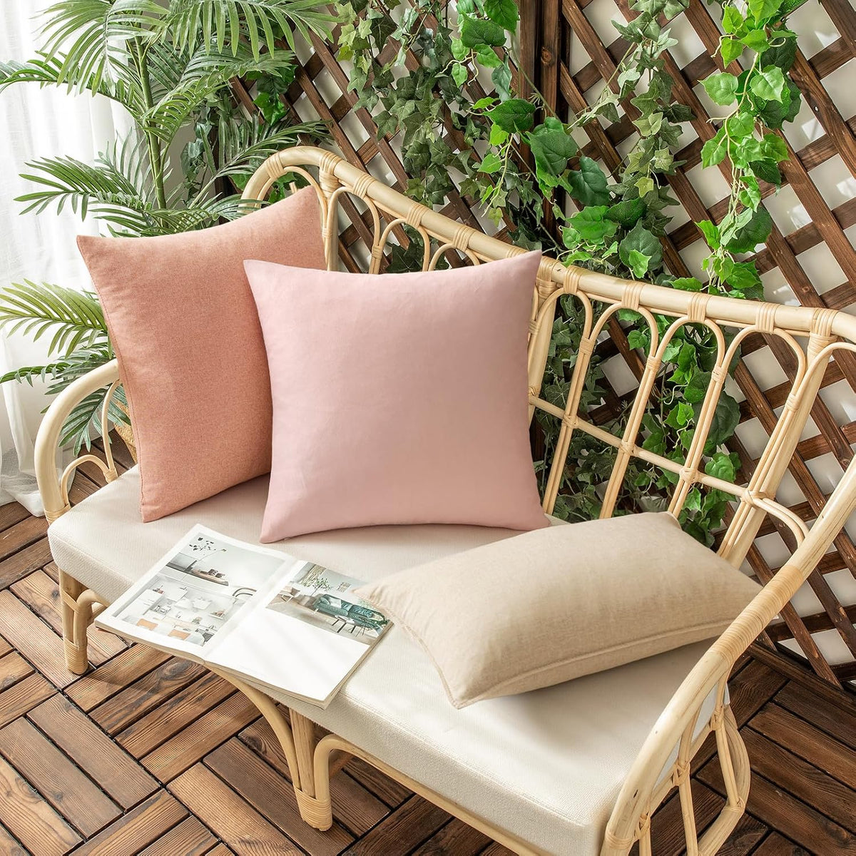 Outdoor Waterproof Throw Pillow Covers Light Pink 18x18 Set of 2