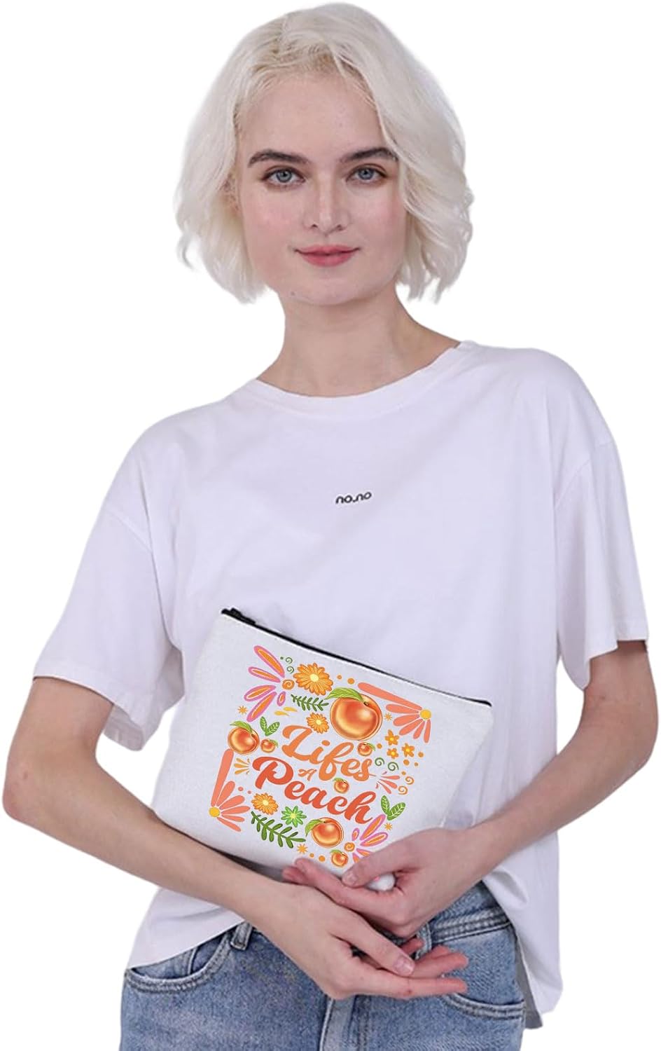 Peach Gifts for Women Peach Lover Makeup Bag Fruit Lover Gift Peachy Themed Cosmetic Bag (peachMBag)