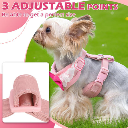 Cute Dog Harness, Pink Girl Adjustable No Pull Vest Harness and Leash Set, Soft Padded Step in Wedding Attire Suit Dress Costume with Bow Tie for Puppy Small Medium Female Dogs, Small
