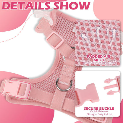 Cute Dog Harness, Pink Girl Adjustable No Pull Vest Harness and Leash Set, Soft Padded Step in Wedding Attire Suit Dress Costume with Bow Tie for Puppy Small Medium Female Dogs, Small