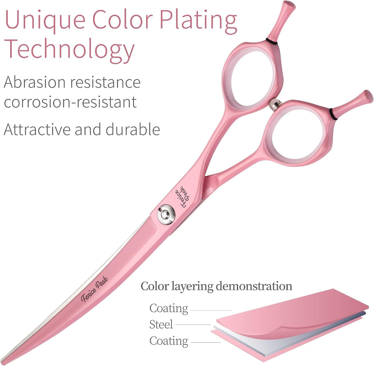 Curved Dog Grooming Scissors with Pink Color Coating 440C Stainless Steel Pet Grooming Bending Shears Sharp and Durable Comfortable Engonomic Handle