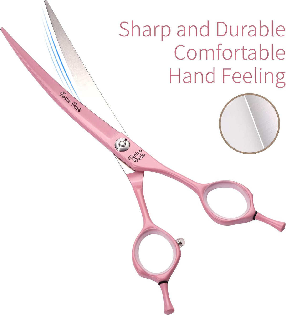 Curved Dog Grooming Scissors with Pink Color Coating 440C Stainless Steel Pet Grooming Bending Shears Sharp and Durable Comfortable Engonomic Handle