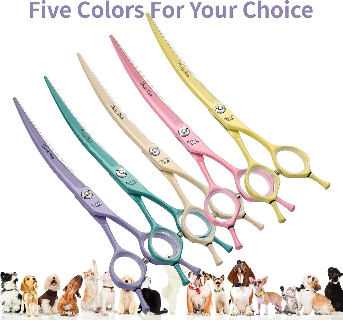Curved Dog Grooming Scissors with Pink Color Coating 440C Stainless Steel Pet Grooming Bending Shears Sharp and Durable Comfortable Engonomic Handle