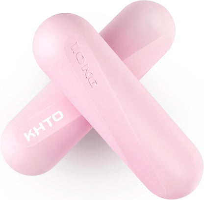 KHTO Food Grade Silicone Dumbbell Weight Bars for Women, Pink (2.2 LB | 4.4 LB Pair), Non-Slip Hex Sides Dumbbell Set for Home Gym Workout, Walking, Yoga, Dance, Barre, Pilates