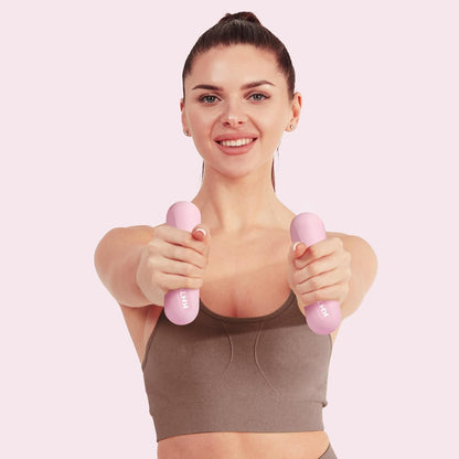 KHTO Food Grade Silicone Dumbbell Weight Bars for Women, Pink (2.2 LB | 4.4 LB Pair), Non-Slip Hex Sides Dumbbell Set for Home Gym Workout, Walking, Yoga, Dance, Barre, Pilates