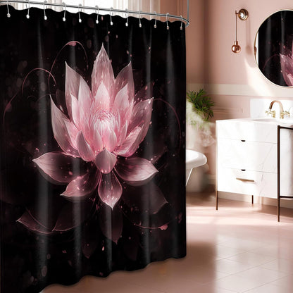 Light Pink and Black Shower Curtain, 72x72 in, Lotus Flower Girls