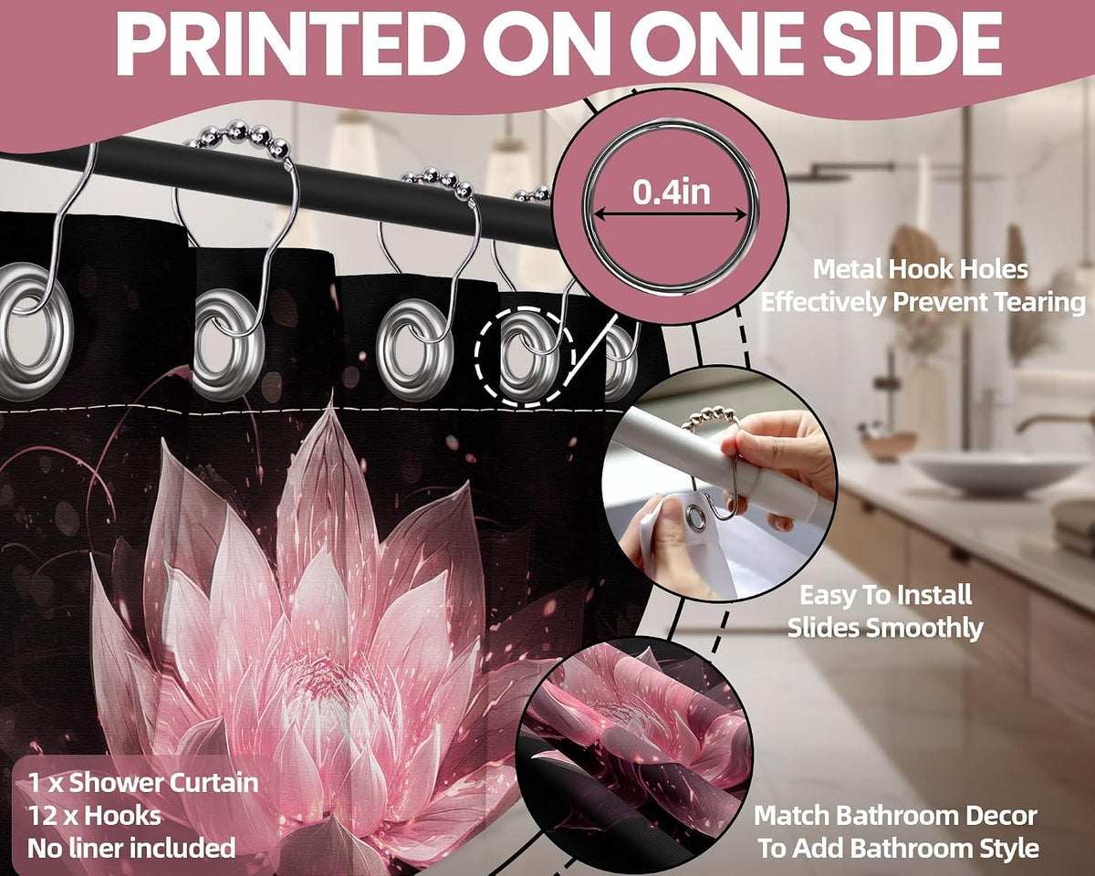Light Pink and Black Shower Curtain, 72x72 in, Lotus Flower Girls