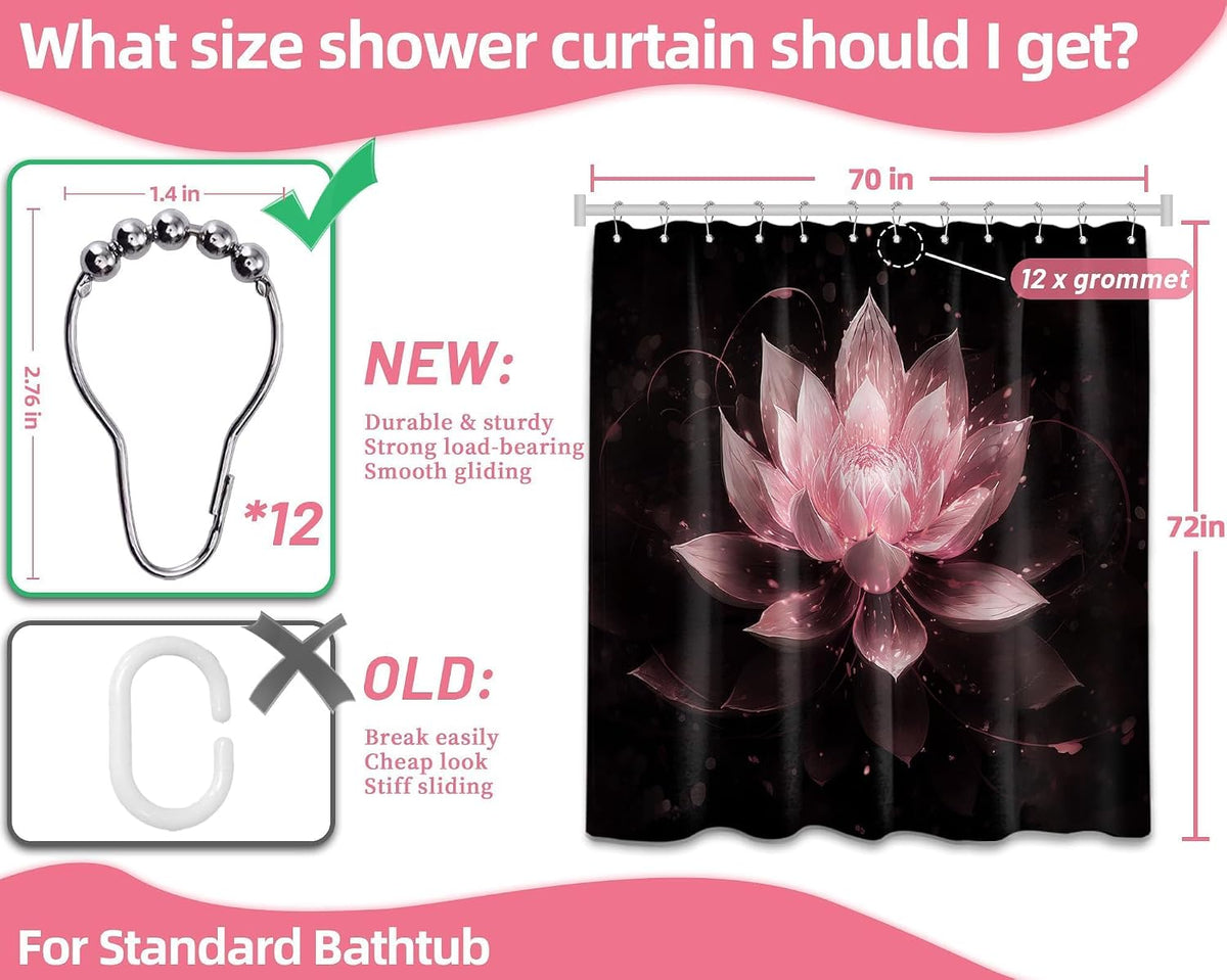 Light Pink and Black Shower Curtain, 72x72 in, Lotus Flower Girls