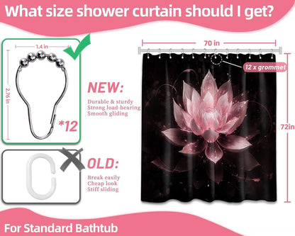 Light Pink and Black Shower Curtain, 72x72 in, Lotus Flower Girls