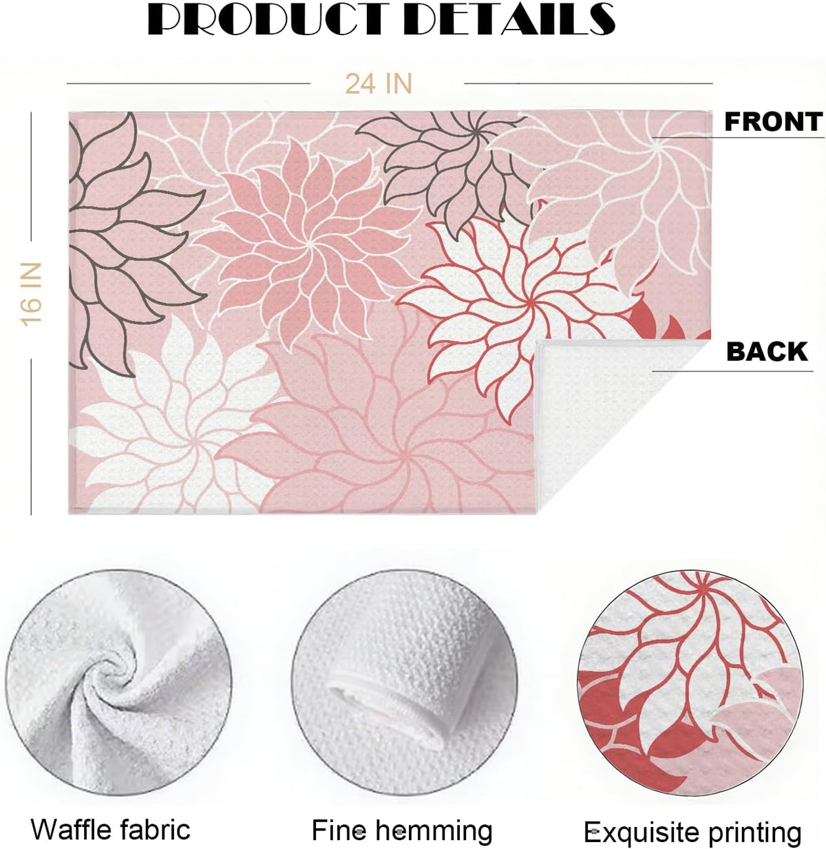 Boho Floral Abstract Waffle Towel, Flower Hand Towel for Bathroom Decor, 16x24 Inch Neutral Pink Flower Dish Tea Towel Decor for Kitchen/Bath/SPA,Gift for Friends.