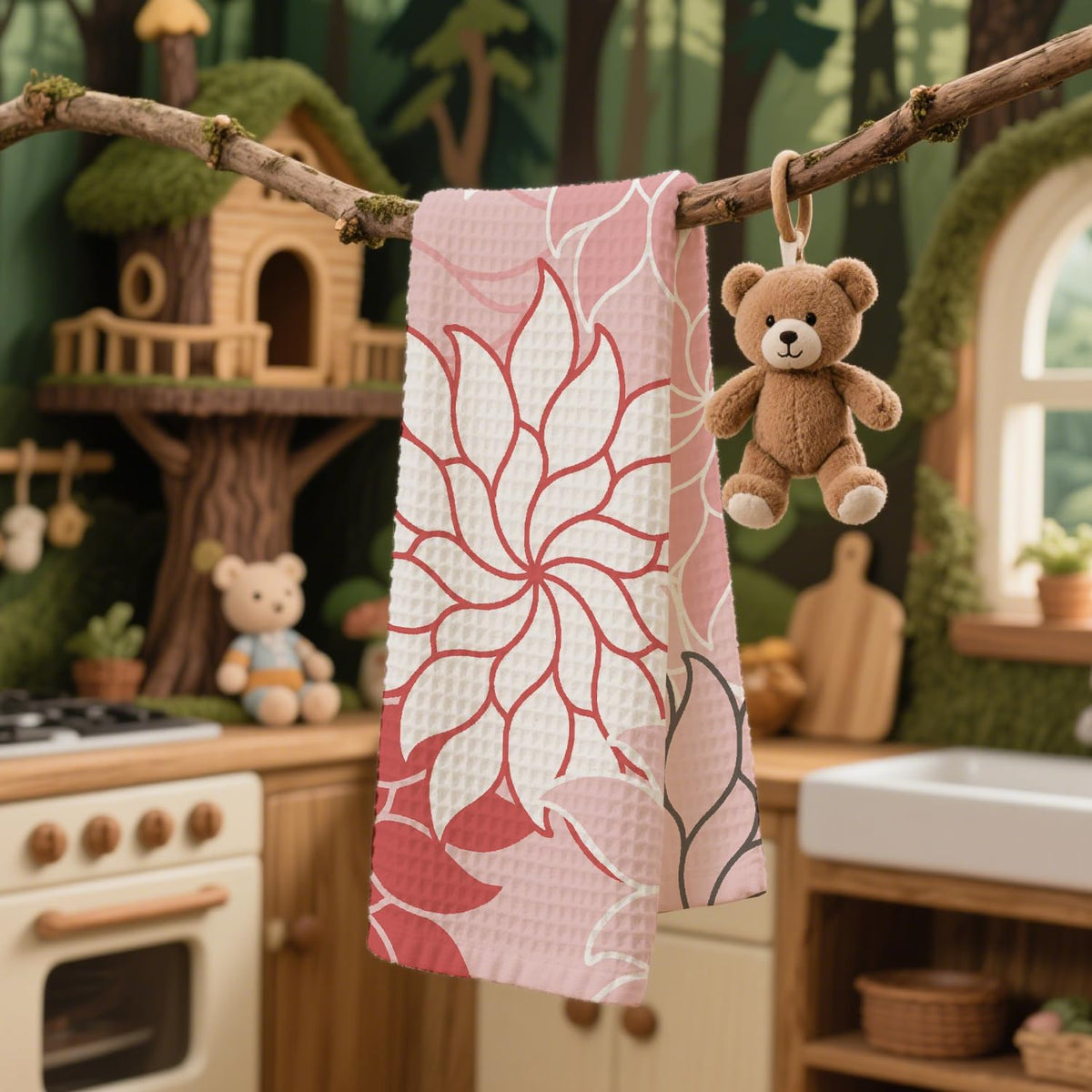 Boho Floral Abstract Waffle Towel, Flower Hand Towel for Bathroom Decor, 16x24 Inch Neutral Pink Flower Dish Tea Towel Decor for Kitchen/Bath/SPA,Gift for Friends.