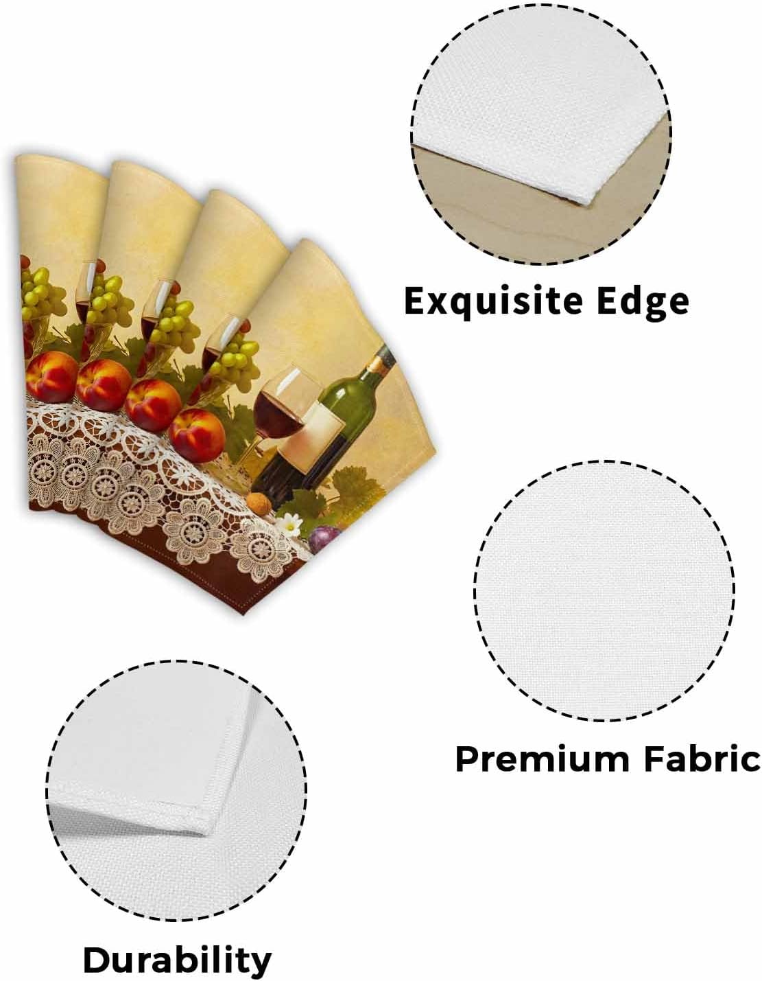 Round Table Placemats Set of 4, Rustic Grape Peach Apples Wine Wedge Table Mat Washable Placemat, Realistic Fruit Oil Painting Fan Shape Place Mats for Kitchen Indoor Outdoor