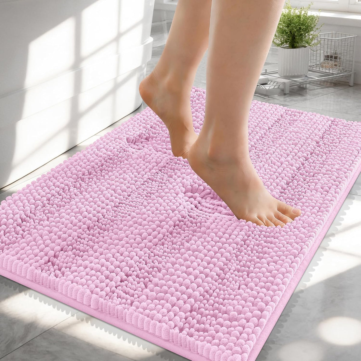 Thick Small Bathroom Rugs 24x16, Soft Chenille Bath Rugs, Pink