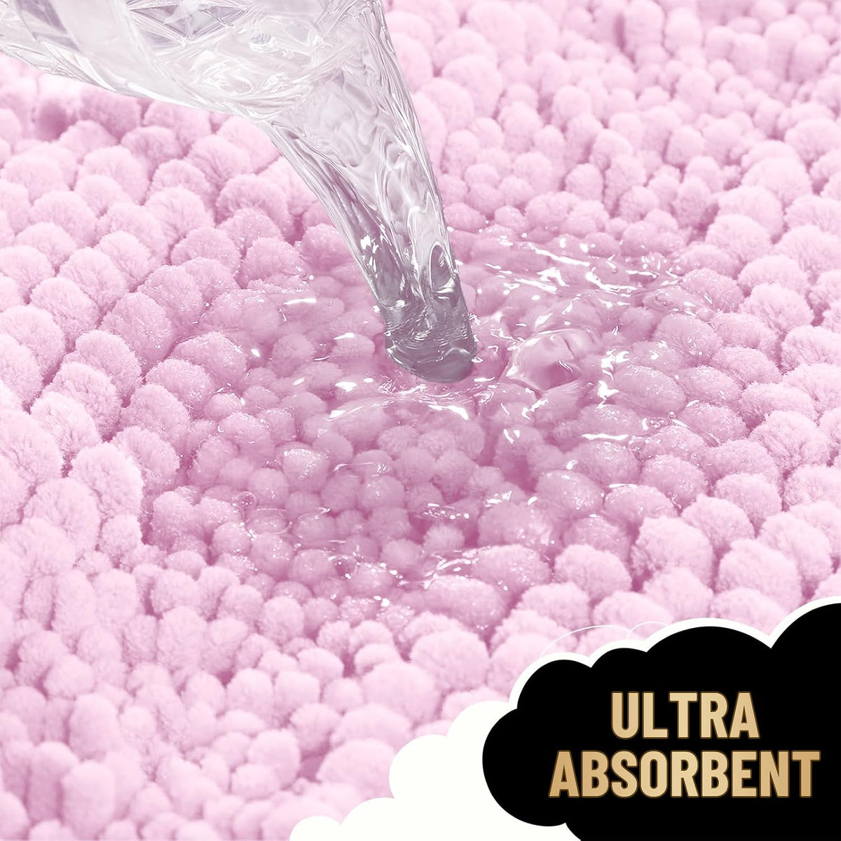 Thick Small Bathroom Rugs 24x16, Soft Chenille Bath Rugs, Pink