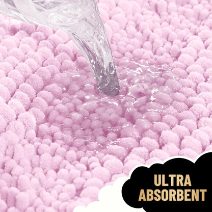 Thick Small Bathroom Rugs 24x16, Soft Chenille Bath Rugs, Pink