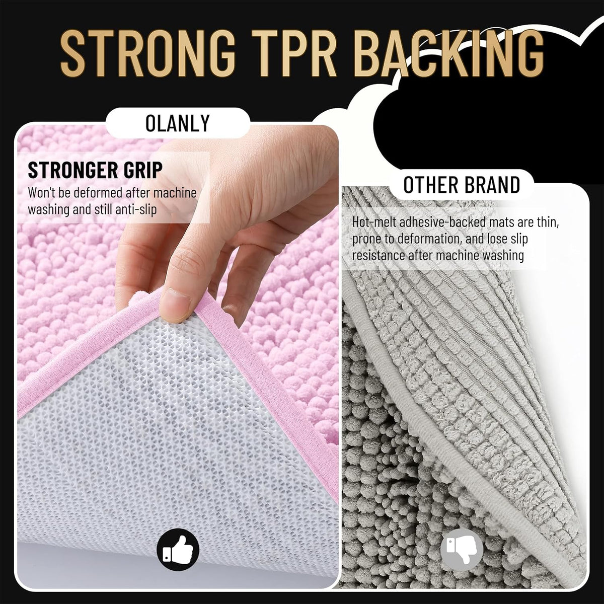 Thick Small Bathroom Rugs 24x16, Soft Chenille Bath Rugs, Pink
