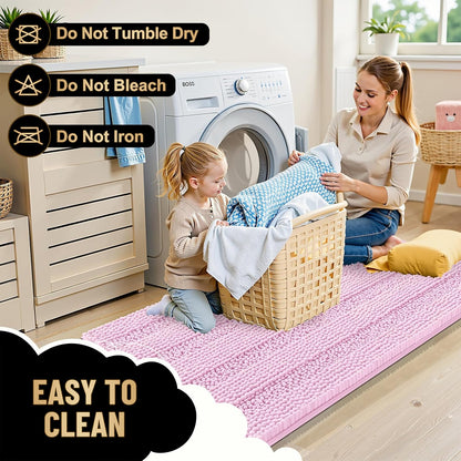 Thick Small Bathroom Rugs 24x16, Soft Chenille Bath Rugs, Pink