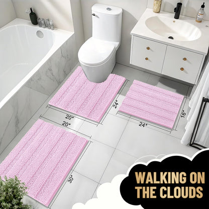 Thick Small Bathroom Rugs 24x16, Soft Chenille Bath Rugs, Pink