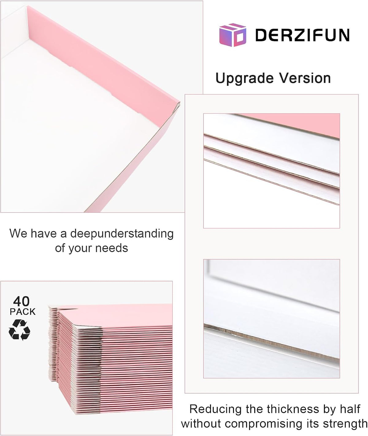Pink Medium Shipping Boxes, 40 Pack 10"x8"x2" Corrugated Cardboard Box, Pink Shipping Mailing Boxes for Packaging