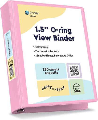 1.5 Inch Binder, Pink - 1.5 Inch 3 Ring Binder, Round Ring Pastel with Clear View Cover for Letter Size 8.5 x 11'' Paper & 2 Inside Pockets, Ideal for School Supplies, Office, and Home