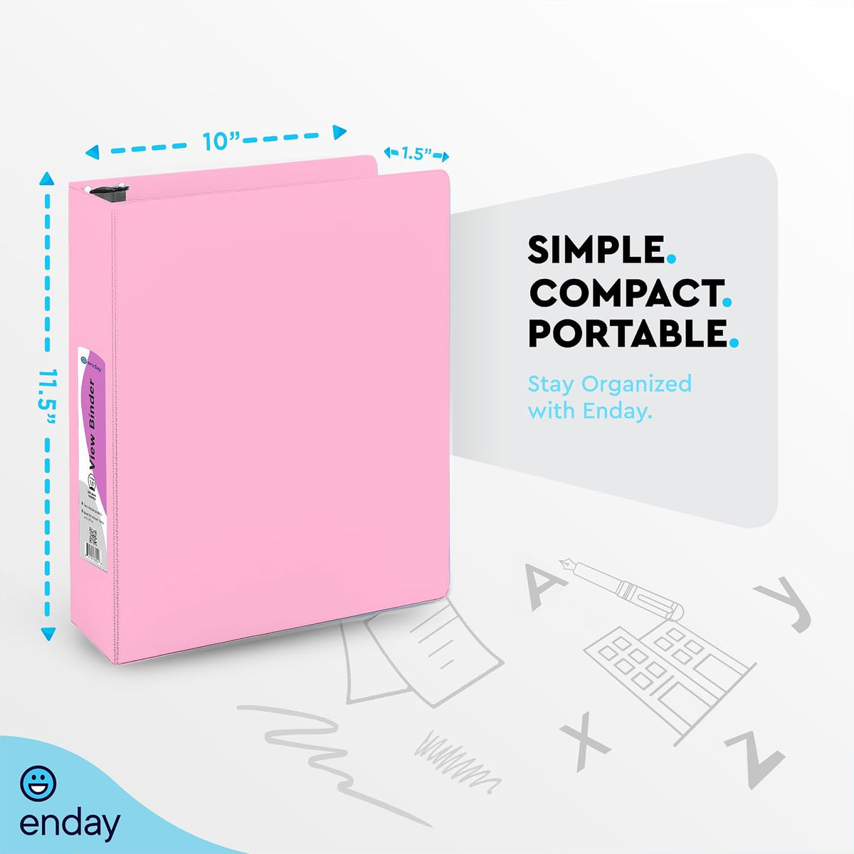 1.5 Inch Binder, Pink - 1.5 Inch 3 Ring Binder, Round Ring Pastel with Clear View Cover for Letter Size 8.5 x 11'' Paper & 2 Inside Pockets, Ideal for School Supplies, Office, and Home