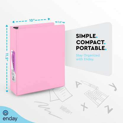 1.5 Inch Binder, Pink - 1.5 Inch 3 Ring Binder, Round Ring Pastel with Clear View Cover for Letter Size 8.5 x 11'' Paper & 2 Inside Pockets, Ideal for School Supplies, Office, and Home